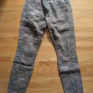 Anthropologie Camouflage Slim Cargo Pants - Olive and Dusty Pink